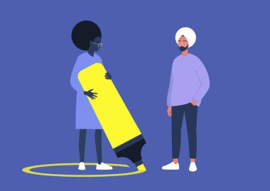 Bir karakter etrafına bir çizgi çekiyor neon sarısı fosforlu kalemle, bir virüs yayılıyor önleme, kişisel sınırlar.