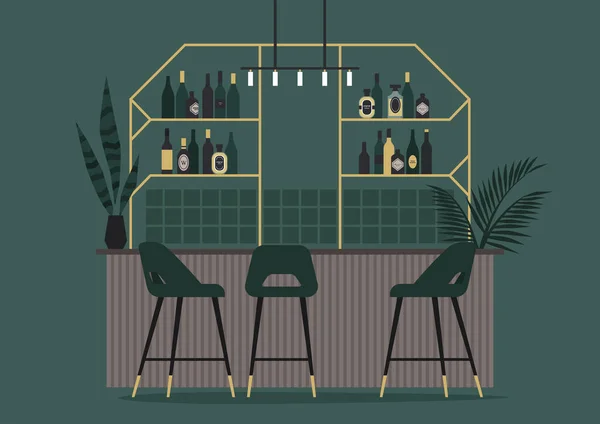 Vintage Cocktail Bar Interiör Premium Alkohol Och Art Deco Dekoration — Stock vektor