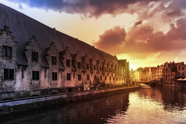 Ghent, Belgium - March 28, 2019: The Vleeshuis or Butchers House as seen from the river Leie — Stock Photo, Image