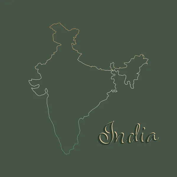 Contorno de la India mapa sobre fondo gris. Mapa de la India en colores nacionales sobre fondo negro. contorno de gradiente con texto — Vector de stock