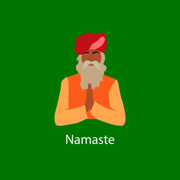 Namaste texto y hombre indio en traje nacional — Vector de stock