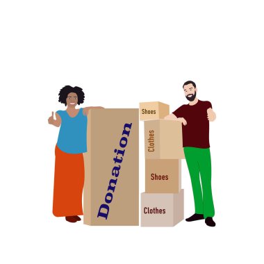 mutlu siyah kadın ve beyaz adam kutuları yanında durmak