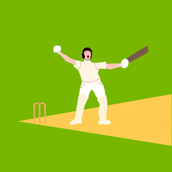 Jugador de cricket celebrar el siglo o partido ganador — Vector de stock
