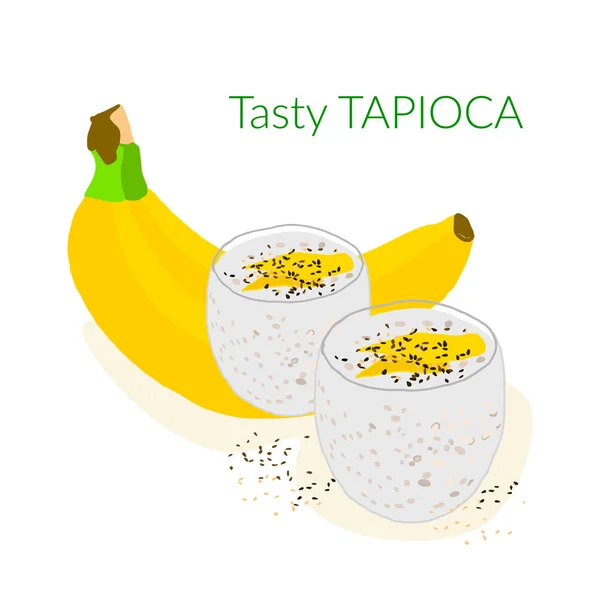 ココナッツミルクとバナナのタピオカプリン — ストックベクタ