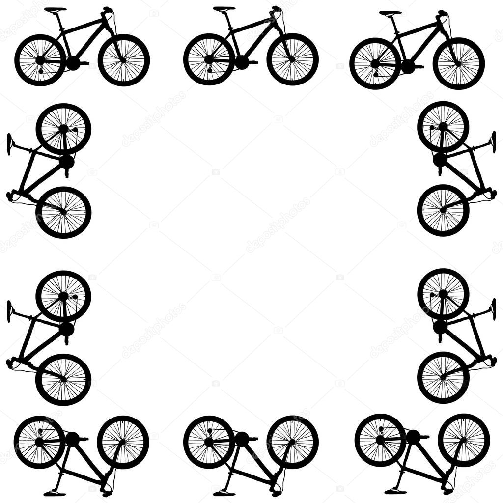 Black silhouette of Bicycles create frame  on white background for your text. vector illustration icon isolated , Bicycle logo concept
