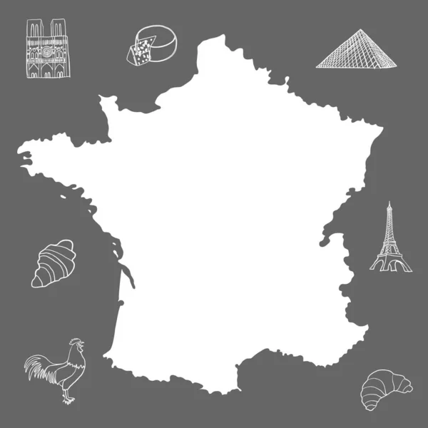 White Contour Map France Dark Background High Detailed Vector Map — ストックベクタ