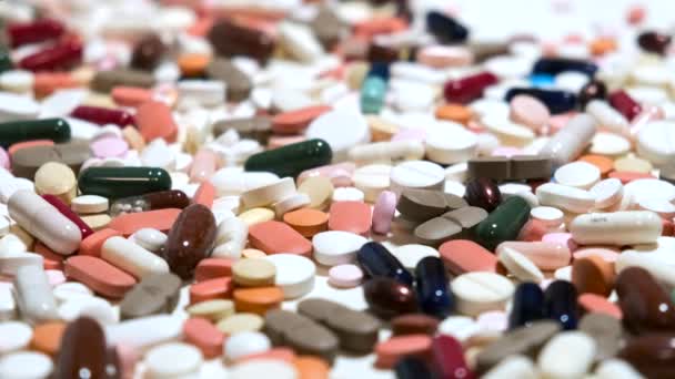 Pillen Drugs Draaien Farmaceutische Industrie Geneesmiddelenproductie Voor Landen Mensen Die — Stockvideo