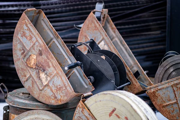 Old Rusty Metal Boxes Film Cinematographic Equipment — Stock Photo, Image