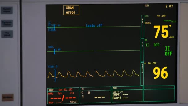 Ventilación Pulmonar Artificial Monitor Que Muestra Condición Del Paciente Durante — Vídeo de stock