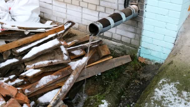 Meltwater Flows Storm Drain Pipe Concept Onset Spring Melting Snow — Stock Video