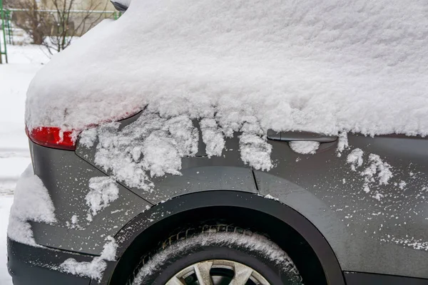 Frozen Rear Window Car Covered Ice Snow Winter Day Close Stock Image