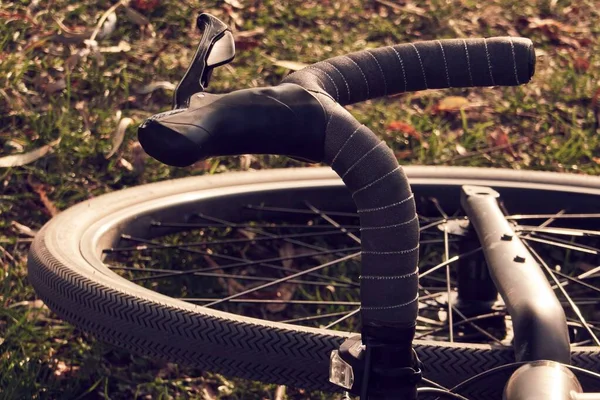 Bicycle wheel and steering wheel gravel bike — Stock Photo, Image