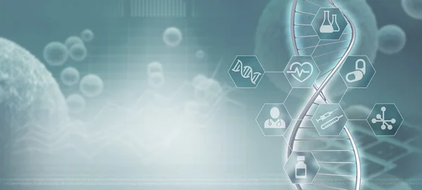 Dna Hélice Fio Infográfico Fundo Azul Cinza Ilustração — Fotografia de Stock