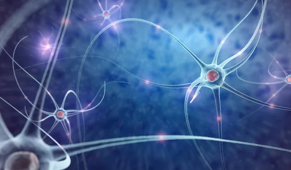 Απεικόνιση Των Εγκεφαλικών Κυττάρων Και Ερεθίσματα Μπλε Φόντο — Φωτογραφία Αρχείου