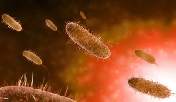 Close Bactérias Microscópicas Fundo Laranja Ilustração — Fotografia de Stock