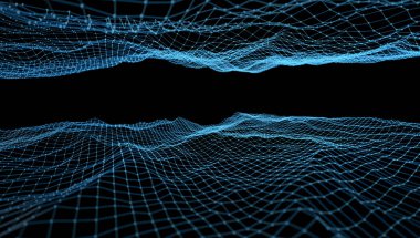 mavi dalgalı kafes arka plan, 3d çizim