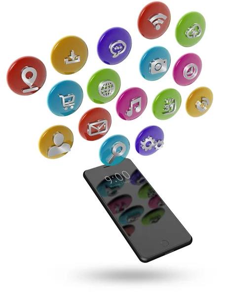 Icone Dei Telefoni Cellulari Delle App Isolate Bianco Illustrazione — Foto Stock