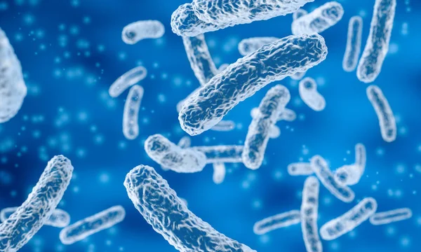 Stavformade Bakterier Blå Bakgrund Illustration — Stockfoto