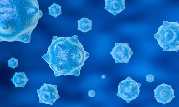 病原体微生物 蓝色背景 3D插图 — 图库照片
