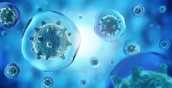 蓝色背景中病原体微生物的细胞核和膜 — 图库照片
