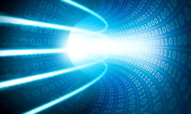 bir ikili kod tünel, 3d illüstrasyon parlayan ışıklar