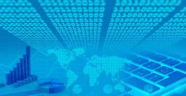 küresel finansal piyasa grafikleri, ikili kod, 3d illüstrasyon 