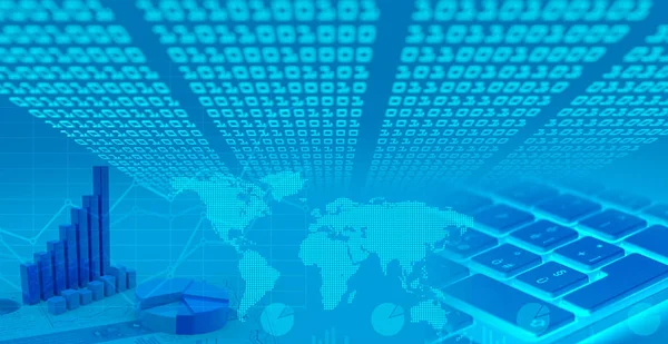 küresel finansal piyasa grafikleri, ikili kod, 3d illüstrasyon 