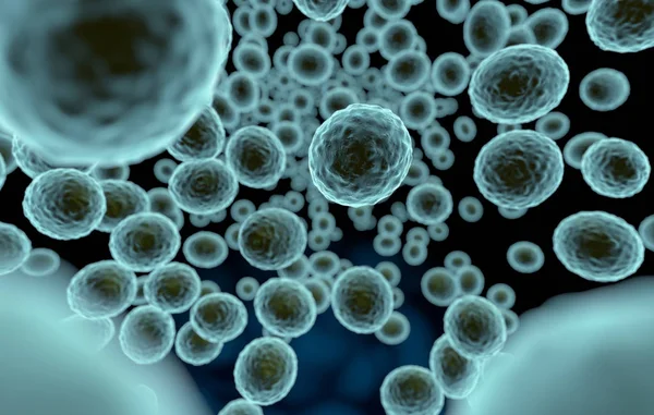 virüs hücre enfeksiyonu, mavi arka plan, 3d illüstrasyon