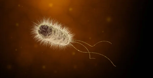 Bakterium Mit Pili Auf Seiner Oberfläche Isoliert Auf Dunkelorangefarbenem Hintergrund — Stockfoto