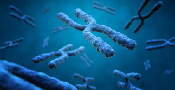 Renderowanie Chromosomów Niebieskim Tle Koncepcja Badań Genetycznych — Zdjęcie stockowe