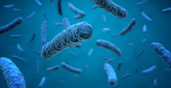 Groupe Cellules Bactériennes Microscopiques Sur Fond Bleu Illustration — Photo