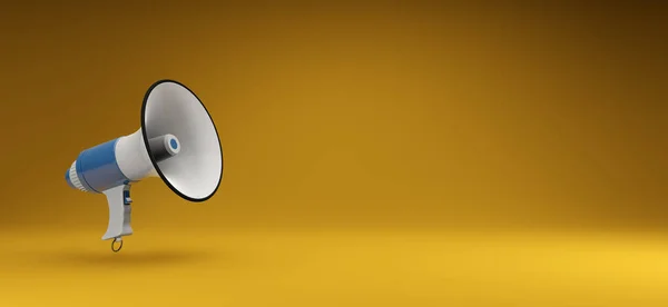 黄色の背景にコピースペースで隔離されたメガホンの3Dイラスト — ストック写真