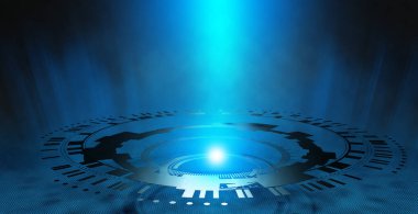 dairesel grafik tasarım görüntüleme, mavi tonda fütüristik sanal arayüz, 3d illüstrasyon