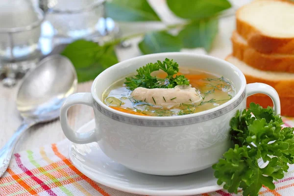 Homemade Chicken Soup Vegetables Healthy Food — Stock Photo, Image