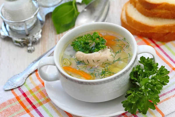 Sopa Pollo Casera Con Verduras Alimento Saludable — Foto de Stock