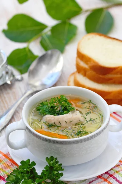 Домашний Куриный Суп Овощами Здоровое Питание — стоковое фото
