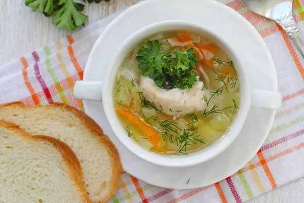 Homemade Chicken Soup Vegetables Healthy Food — Stock Photo, Image