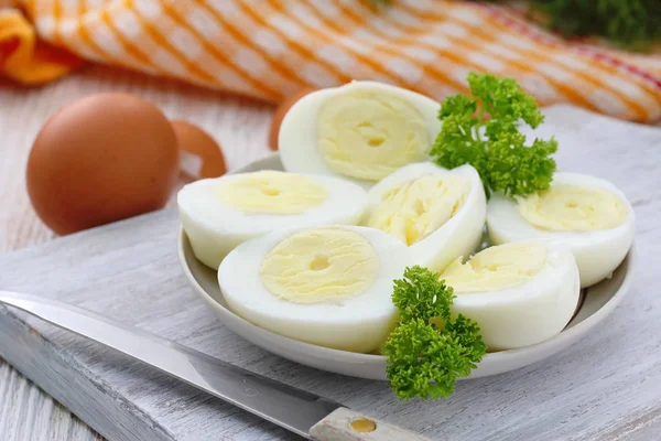 Ovos Cozidos Prontos Para Comer Alimentos Saudáveis — Fotografia de Stock