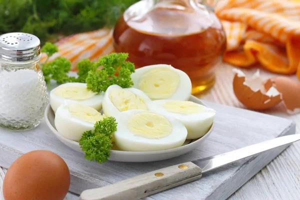 Gekochte Eier Fertig Zum Essen Gesunde Ernährung — Stockfoto