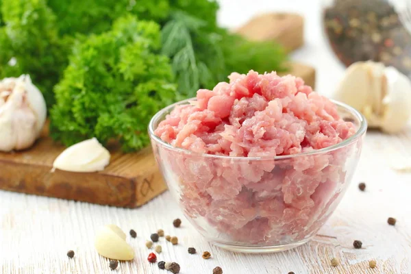 Fresh Raw Minced Meat Spices Ready Cooking — Stock Photo, Image