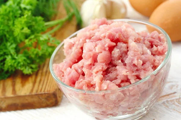 Fresh Raw Minced Meat Spices Ready Cooking — Stock Photo, Image