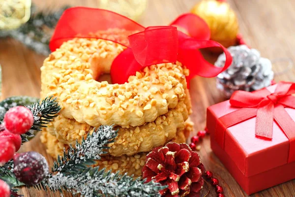 Galletas Dulces Navidad Con Nueces Decoración Festiva — Foto de Stock