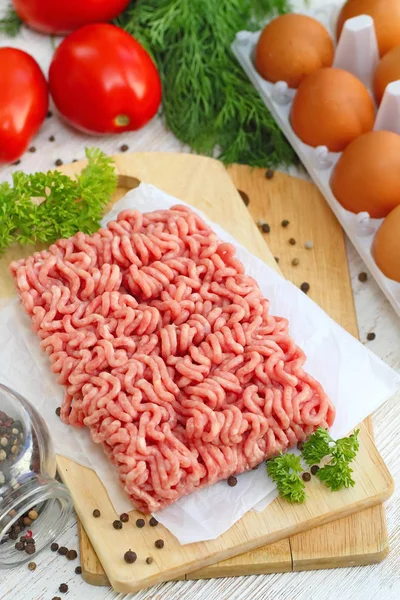 Carne Proaspătă Tocată Condimente Gata Gătit — Fotografie, imagine de stoc