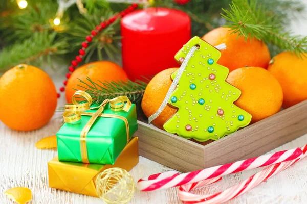 Christmas Decoration Sweet Set Cookies Tangerines — Stock Photo, Image