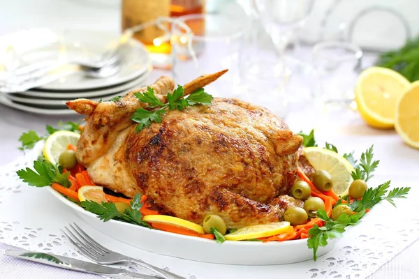 Festessen Gebackenes Hühnchen Gefüllt Mit Schinken Und Champignons Leckere Gefüllte — Stockfoto