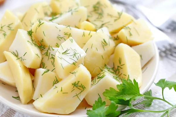Варена Картопля Свіжою Зеленню Олією Готова Їжі — стокове фото