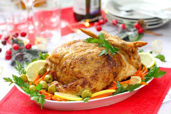 Festessen Gebackenes Hühnchen Gefüllt Mit Schinken Und Champignons Leckere Gefüllte — Stockfoto