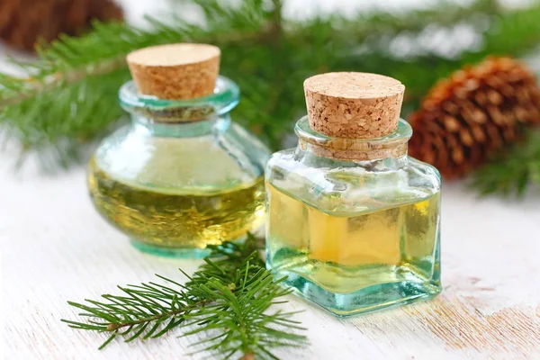 Essential Aroma Oil Witn Fir Branches Needle Smell — Stock Photo, Image