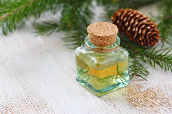 Essential Aroma Oil Witn Fir Branches Needle Smell — Stock Photo, Image