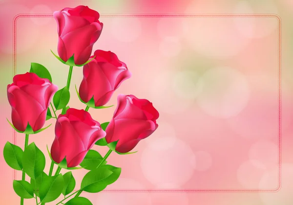 Floral Φόντο Όμορφη Ροζ Τριαντάφυλλα Και Θέση Για Κείμενο — Διανυσματικό Αρχείο